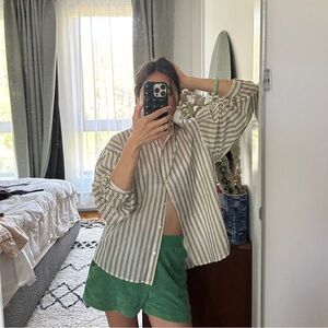 Embroidered stripe oversized button down